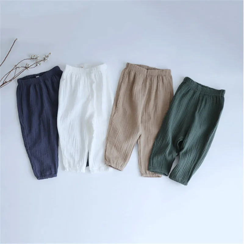 2pcs Baby Boy Muslin Organic Cotton Long Sleeve Outfit, T-shirt   Loose Pants - Grey, Beige, Blue, Green