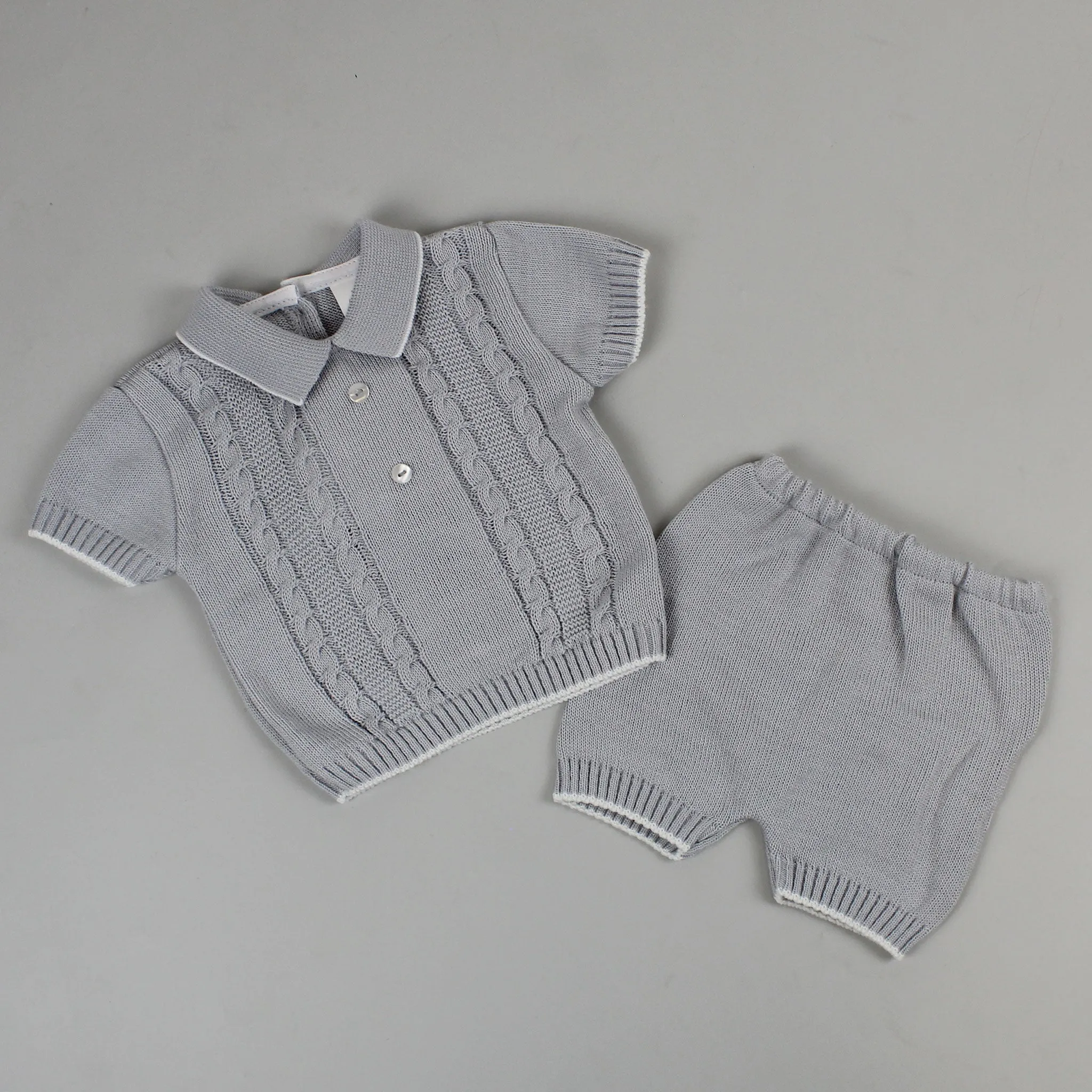 Baby Boys Knitted 2 Piece Outfit - Grey