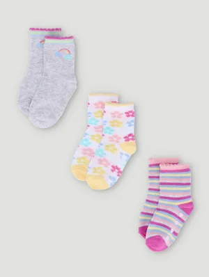 Baby Girls 3 Pack Cotton Retro Flower Socks