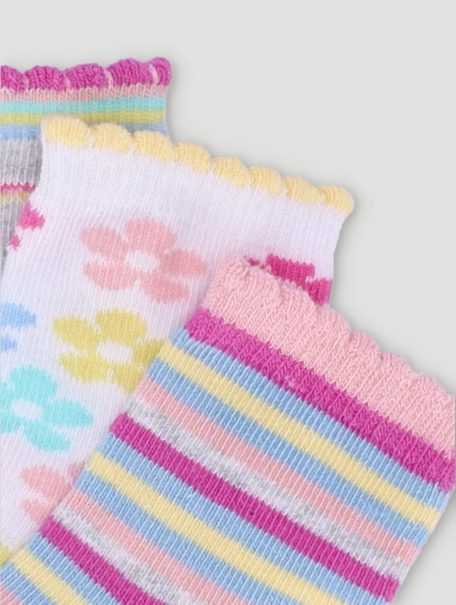 Baby Girls 3 Pack Cotton Retro Flower Socks