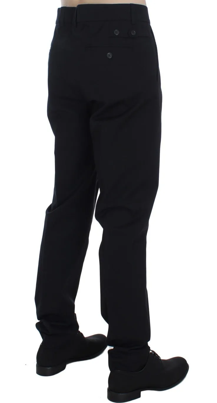 Black Wool Cotton Stretch Casual Pants