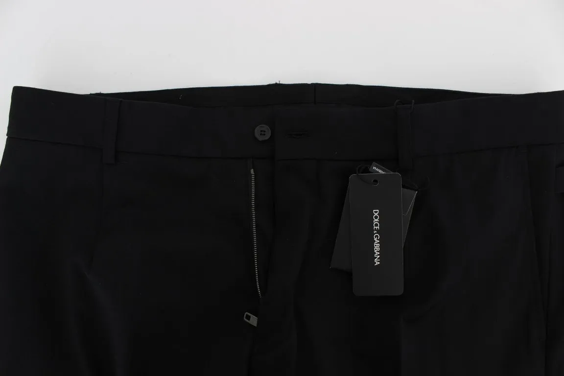 Black Wool Cotton Stretch Casual Pants