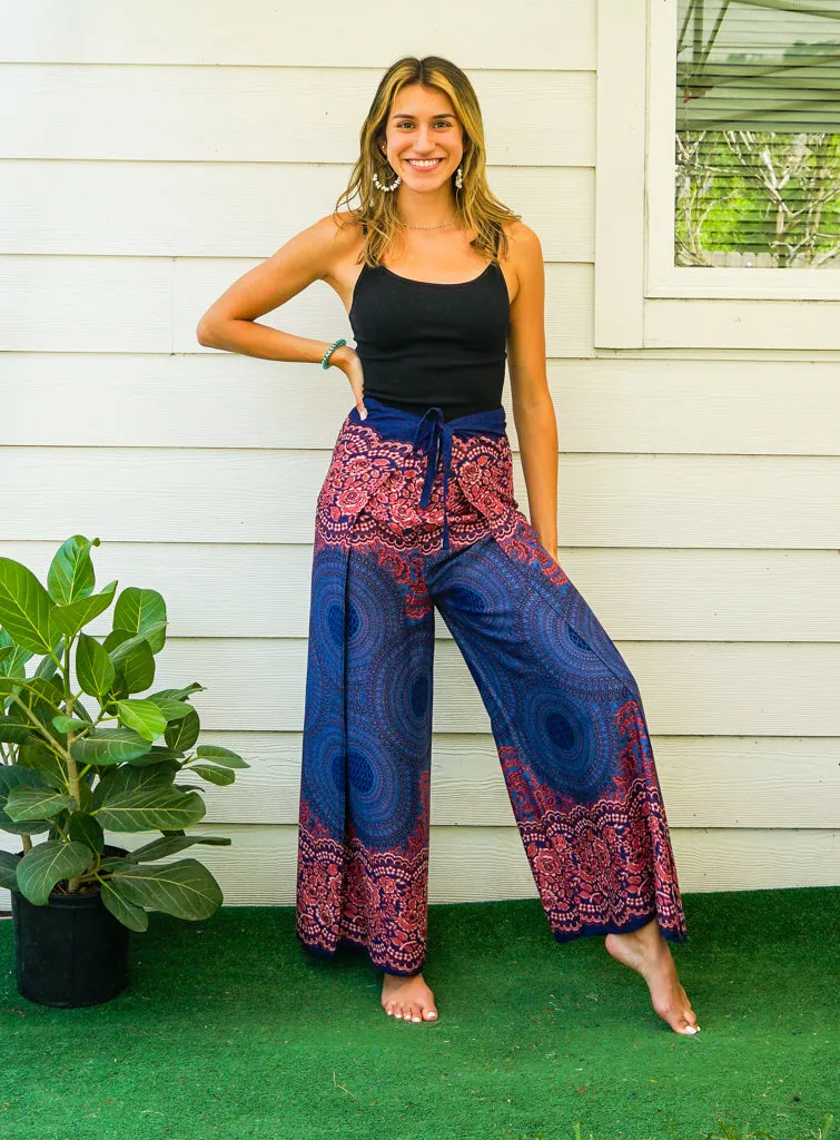 Blue Pink Mandala Palazzo Wrap Pants