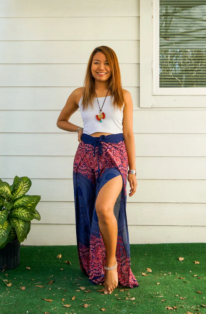 Blue Pink Mandala Palazzo Wrap Pants