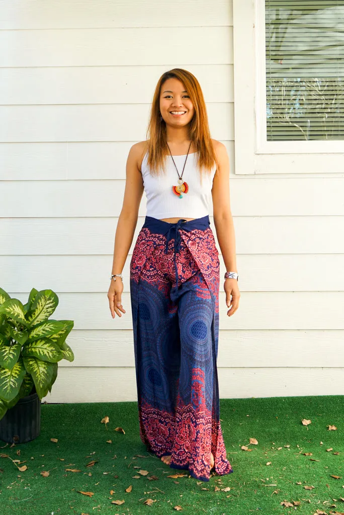 Blue Pink Mandala Palazzo Wrap Pants
