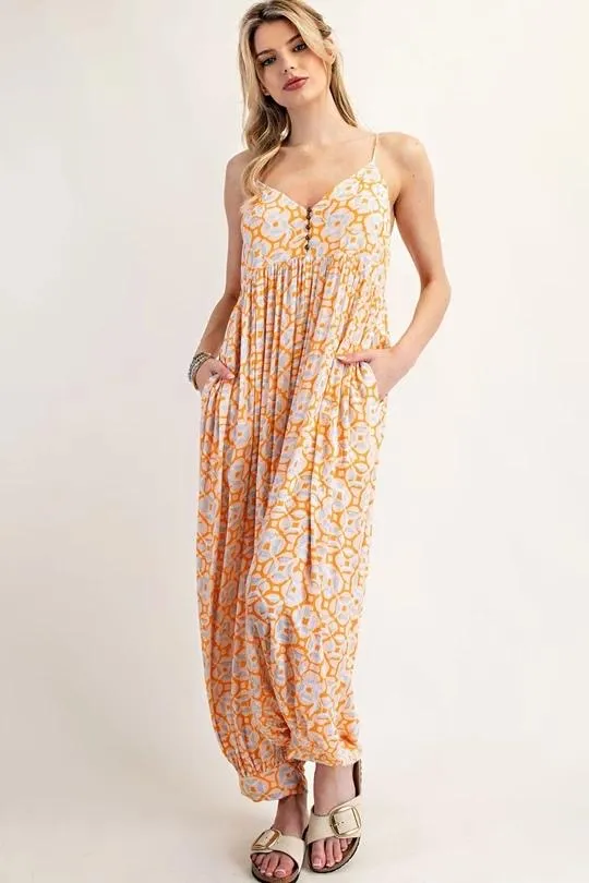 Boho Printed Sleeveless Harem Jumpsuit
