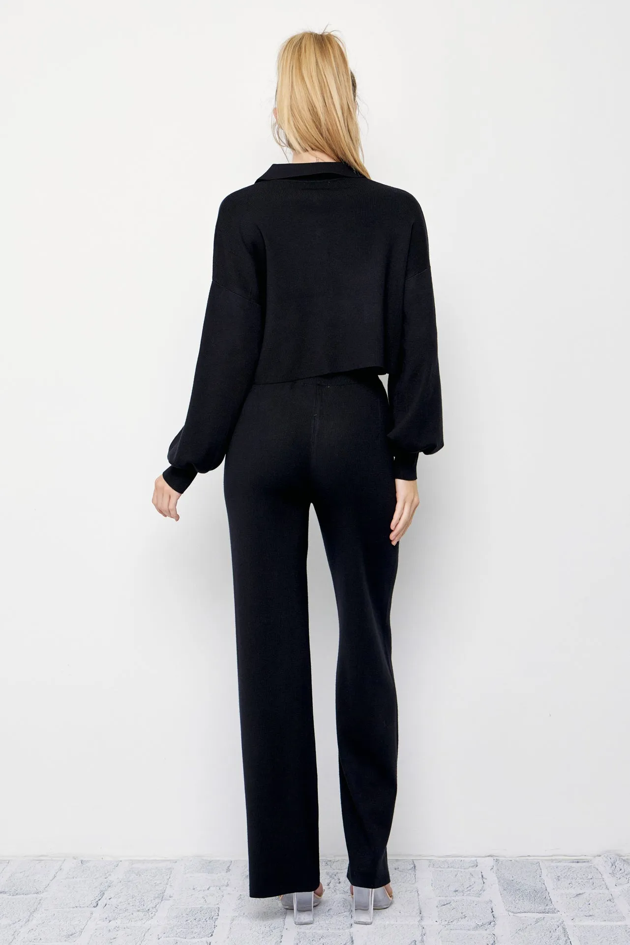 Brielle Knit Crop Asymmetrical Hem Cardigan and Pants Set