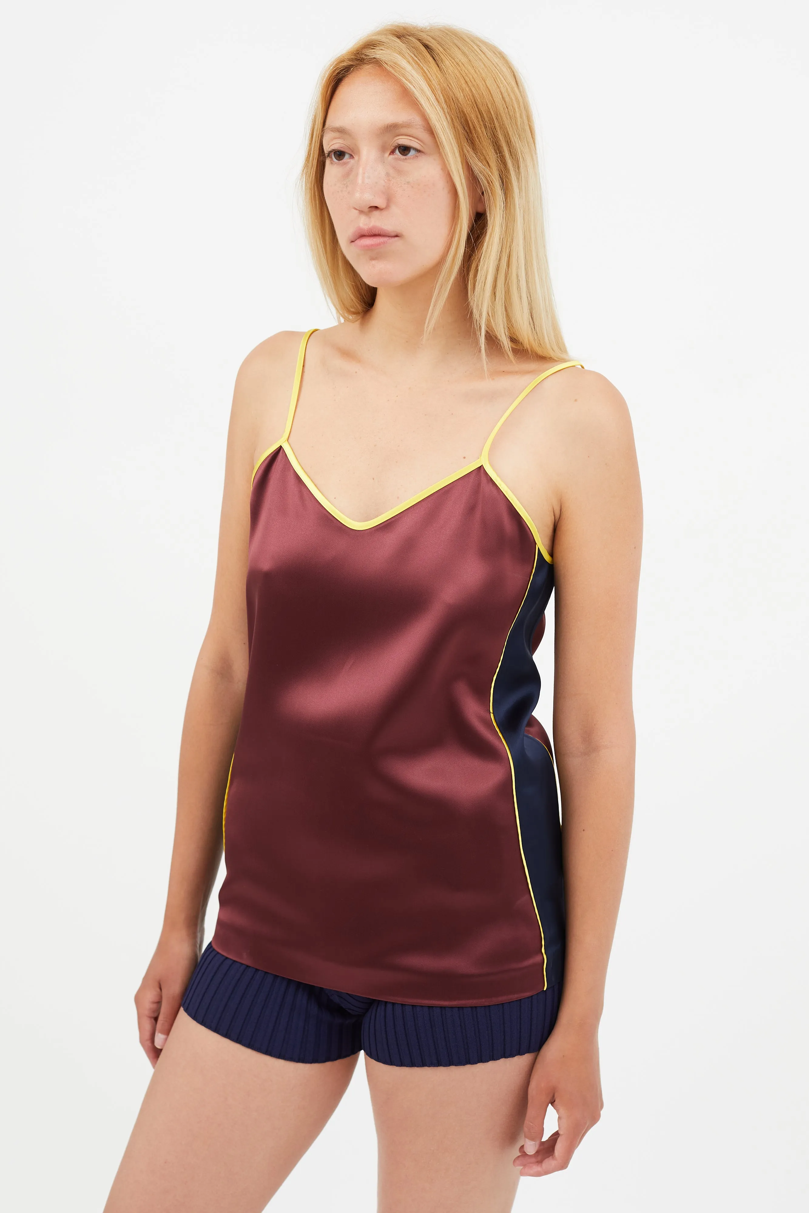 Burgundy & Multicolour Satin Tank