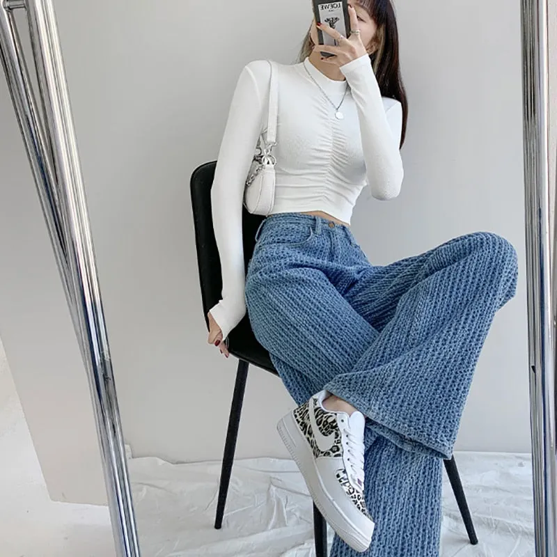 CityHottie - Women Jeans High Waist Casual Streetwear y2k Baggy Office Lady New Fashion Korean Denim Trousers Female Straight Wide Leg Pants
