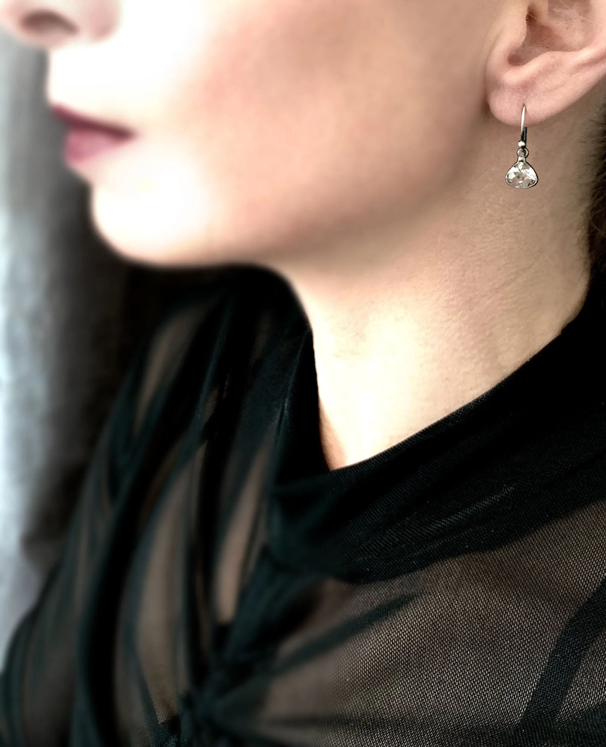 DEMURE - Tiny Clear Glass Faceted Teardrop Earrings