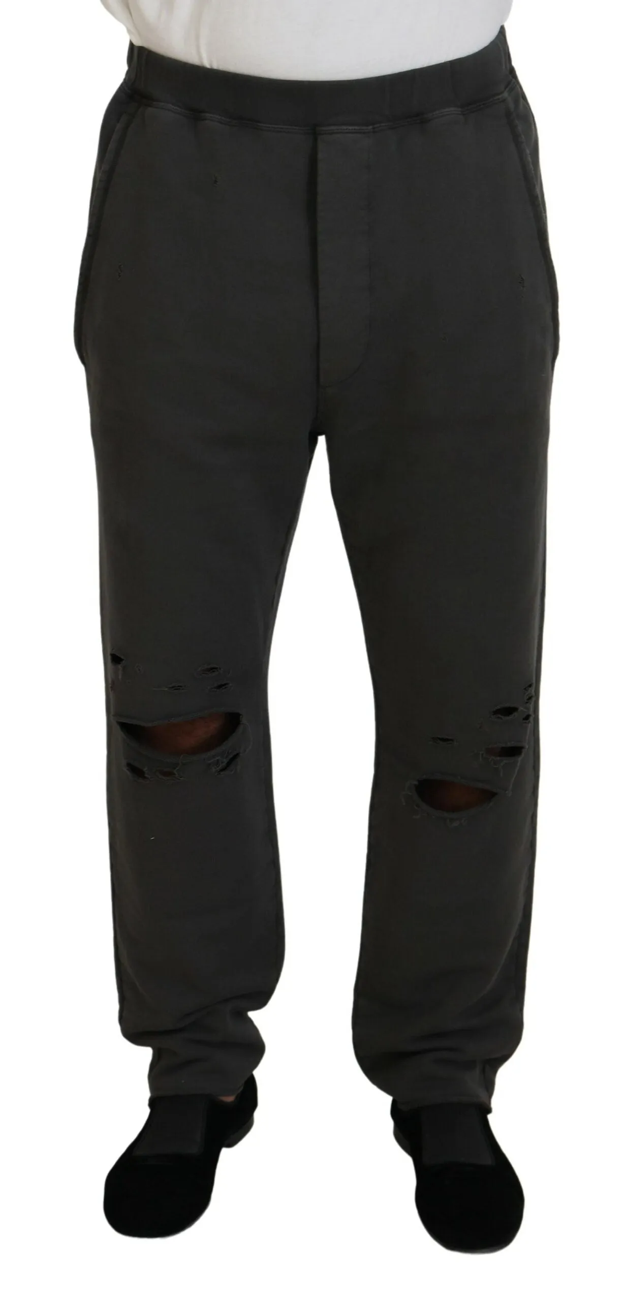 Dsquared² Dark Gray Cotton Men Casual Tattered Pants