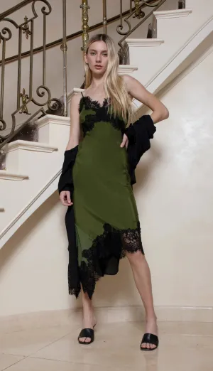 Emma Bottom Slip Dress In Moss