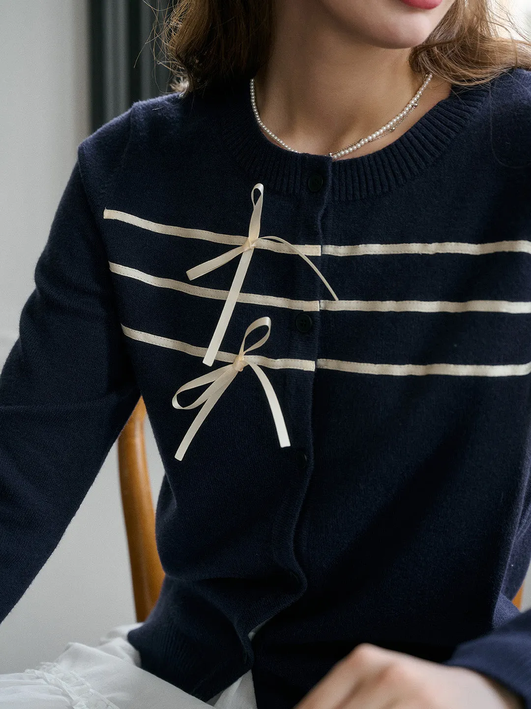 【Final Sale】Bella Round Neck Color-Block Tied-Front Cardigan