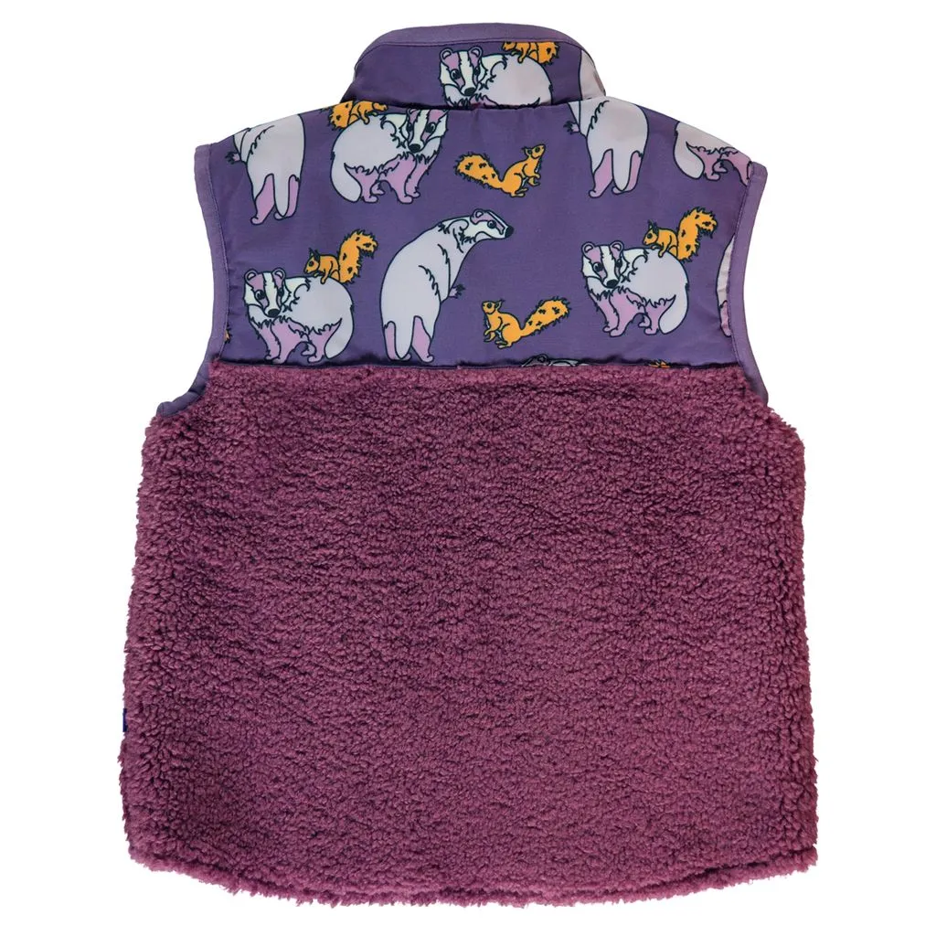 Fleece Badger and Squirrel Vest in Loganberry - 1 Left Size 2-3 years