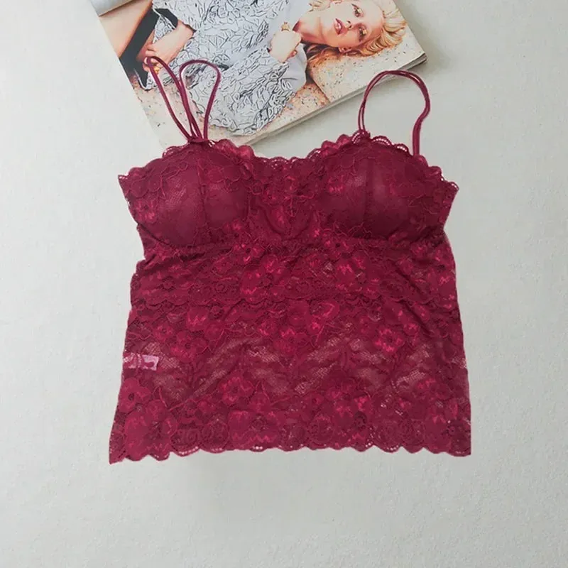Floral Cami Padded Tank Top Women's Underwear Sexy Lace Bralette Crochet Flower Vest Camisole