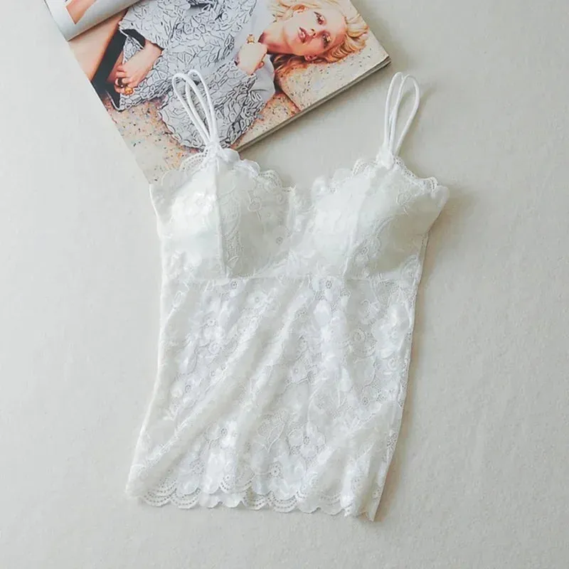 Floral Cami Padded Tank Top Women's Underwear Sexy Lace Bralette Crochet Flower Vest Camisole
