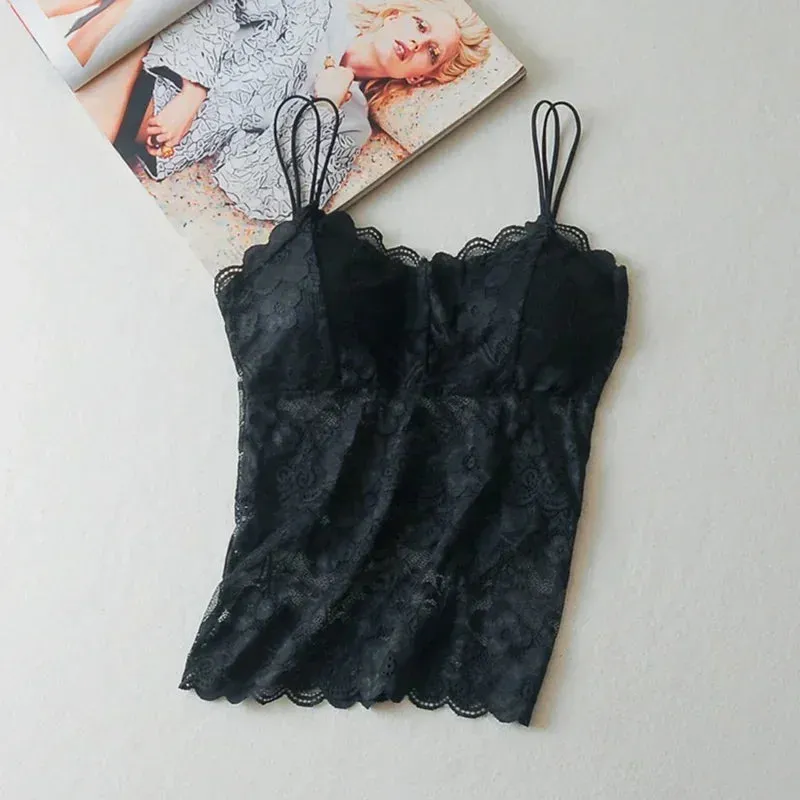 Floral Cami Padded Tank Top Women's Underwear Sexy Lace Bralette Crochet Flower Vest Camisole
