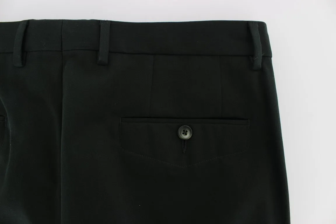 Green Cotton Slim Fit Casual Pants