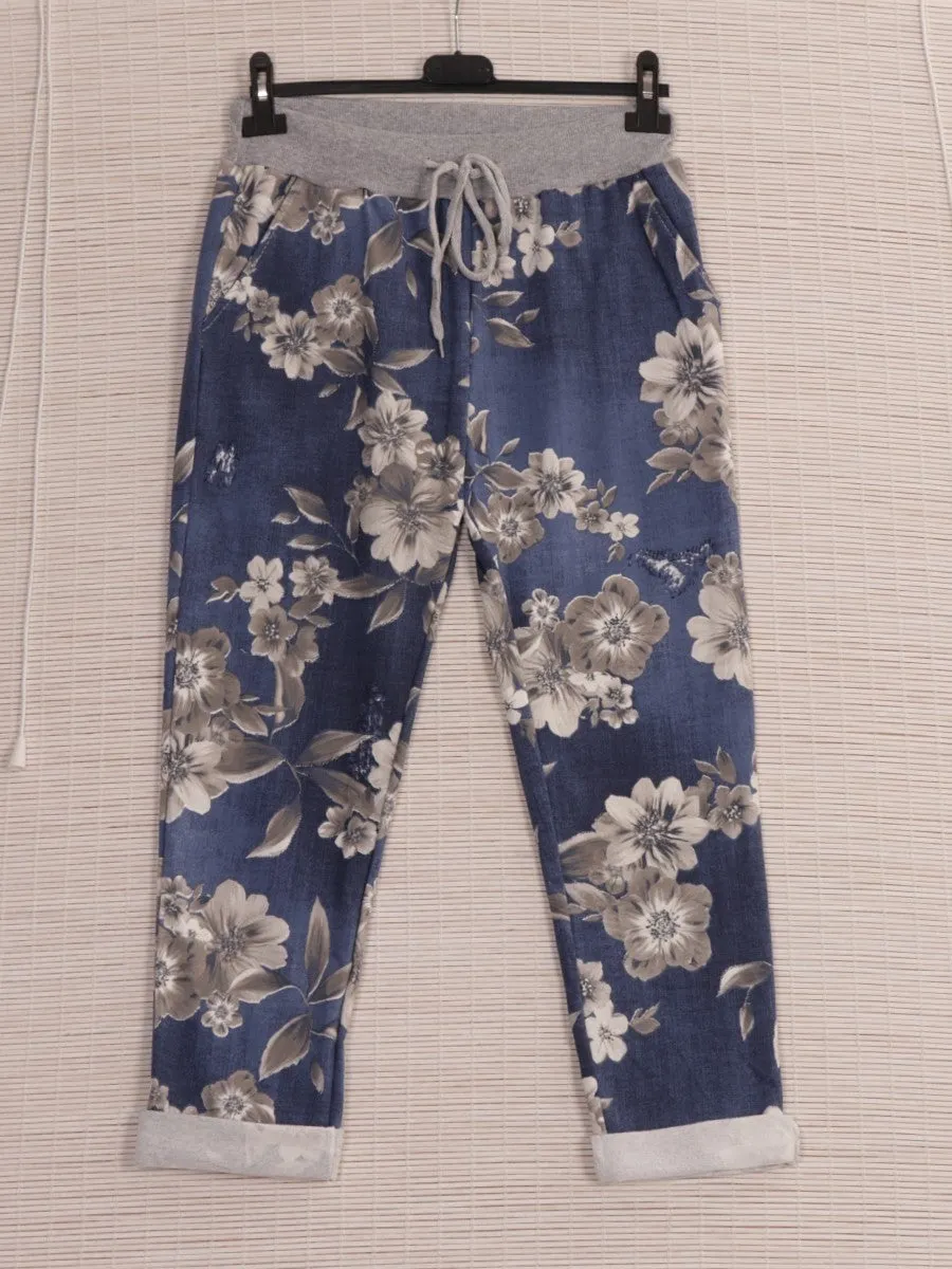 Italian Stretch Cotton Trousers ~ Dusky Rose Monochrome