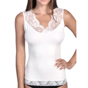 Ivory Whisper: Seamless Shaping Tank with Lace Trim