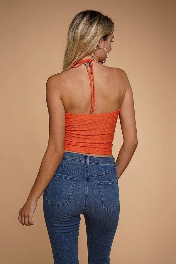 Knit Eyelet Halter Top