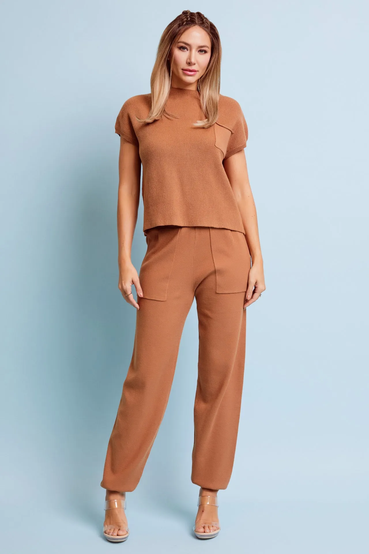 Knit Short Sleeve Top and Jogger Pants Set