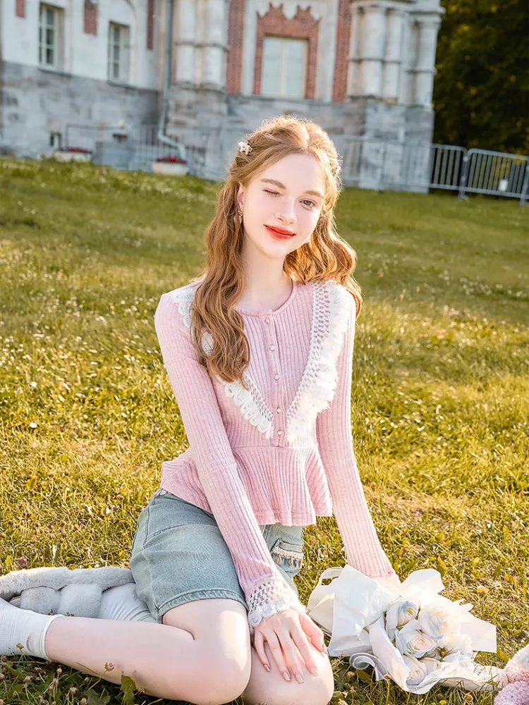 Lace Trim Peplum Knit Top