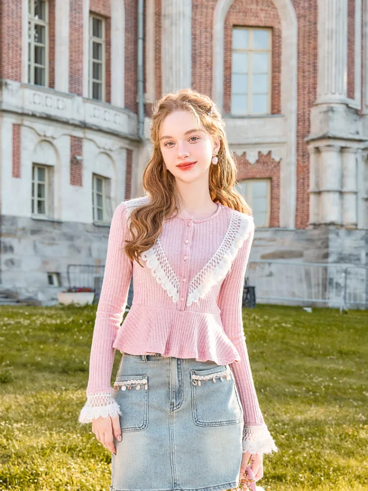 Lace Trim Peplum Knit Top