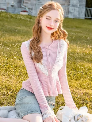 Lace Trim Peplum Knit Top