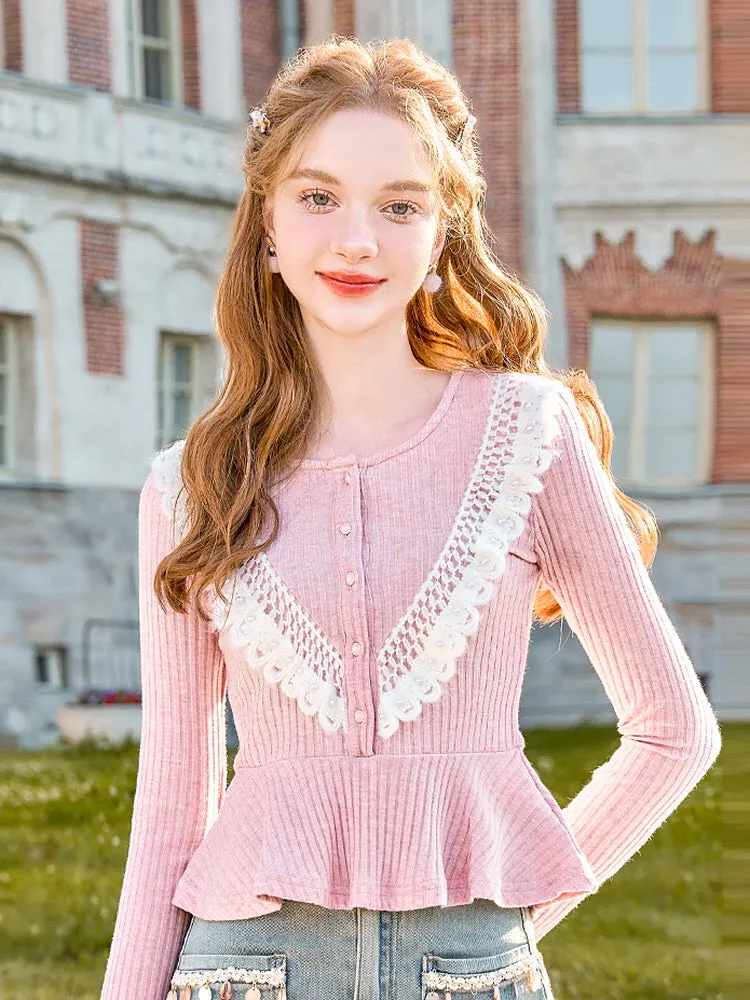 Lace Trim Peplum Knit Top