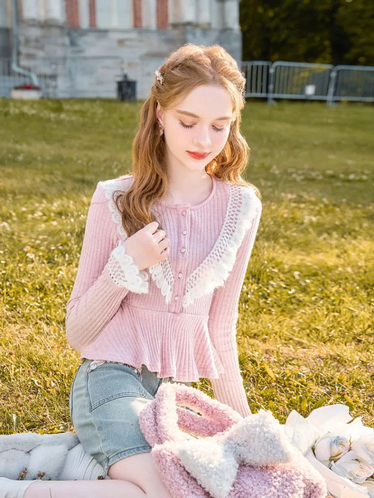 Lace Trim Peplum Knit Top