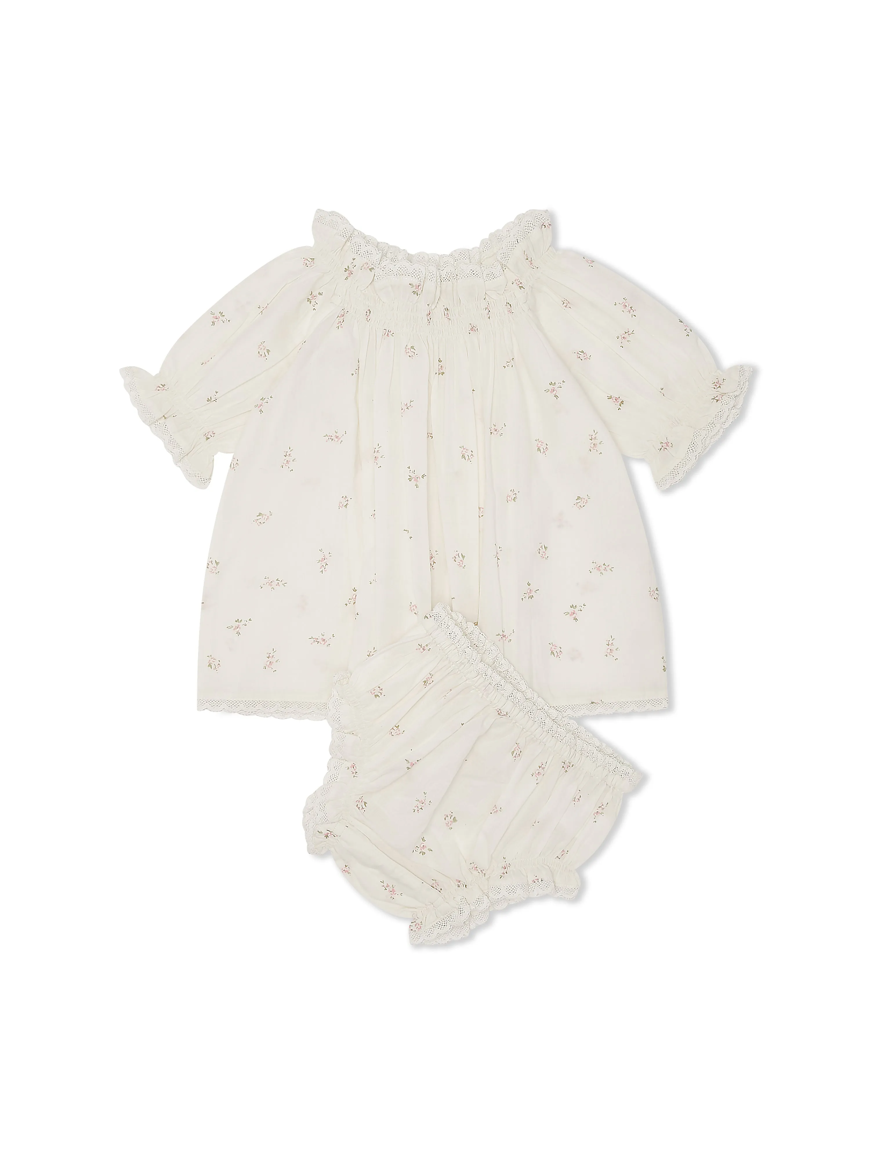 Lace Trimmed Blouse & Bloomer Set - Pink Rose