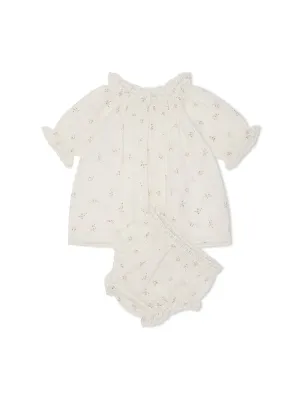 Lace Trimmed Blouse & Bloomer Set - Pink Rose