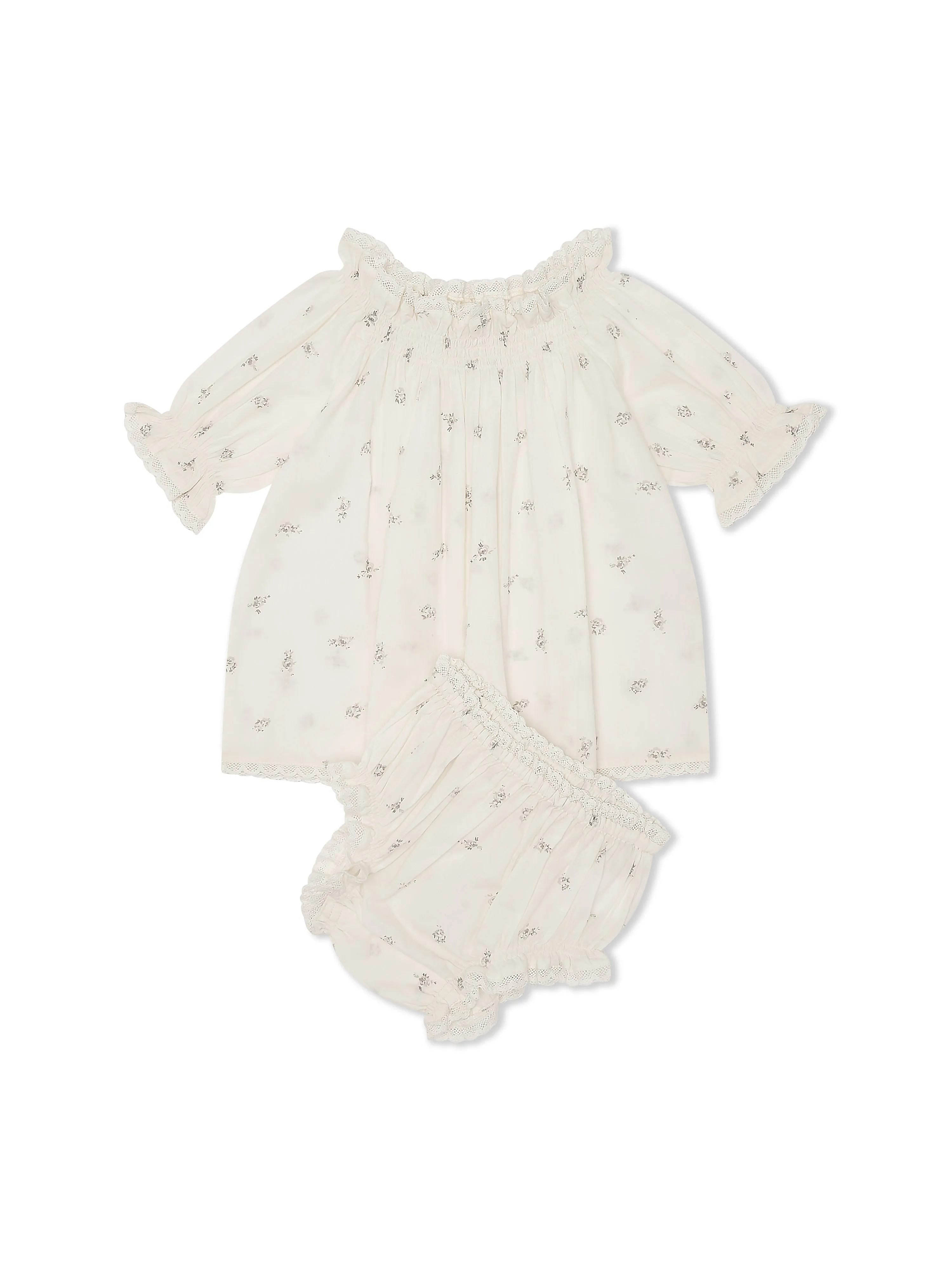 Lace Trimmed Blouse & Bloomer Set - Taupe Rose