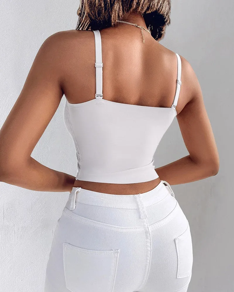 Lace V Neck Spaghetti Strap Bralette Camisoles Sexy Soft Crop Tank Top