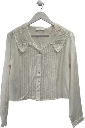 MANGO Cream Lace Trimmed Blouse UK M