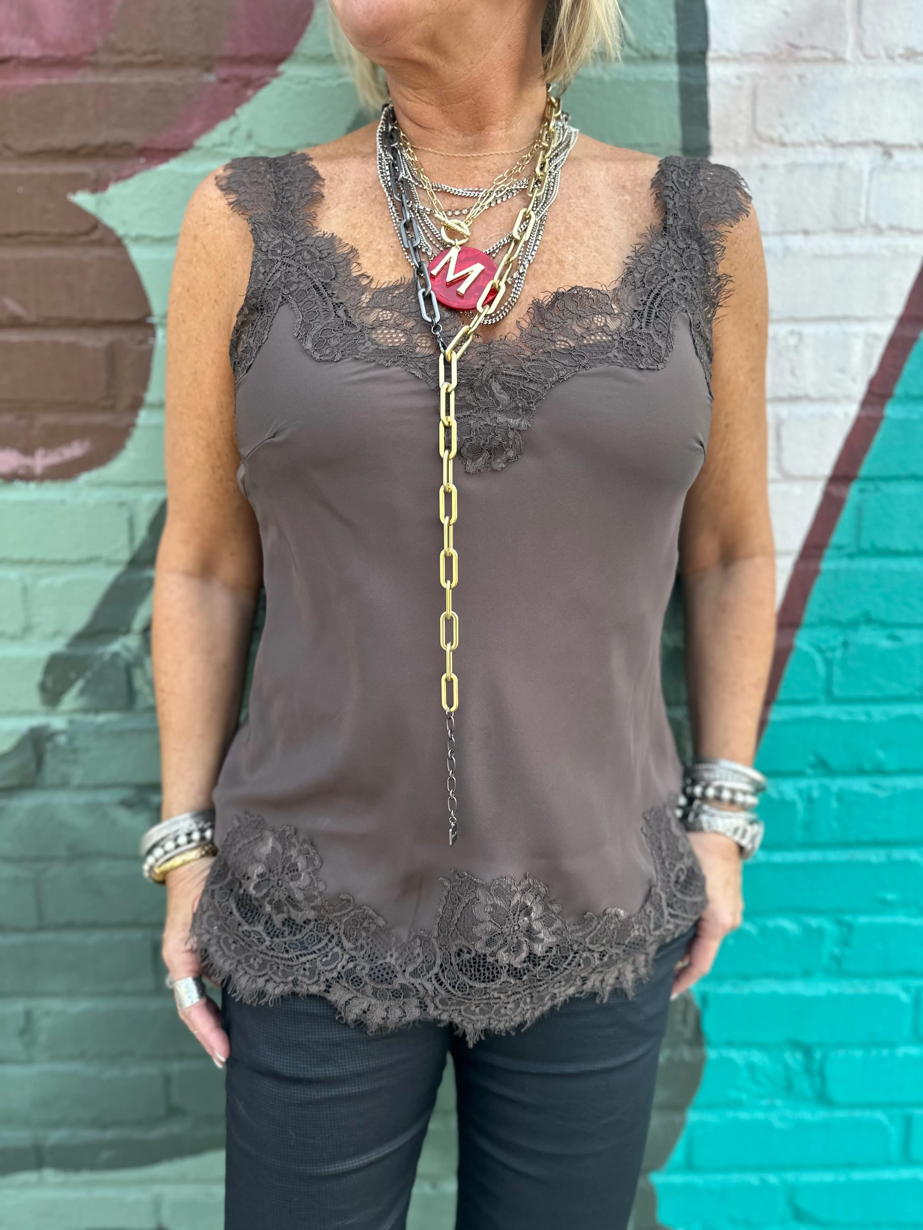 Megan Lace Tank Top in Fudge