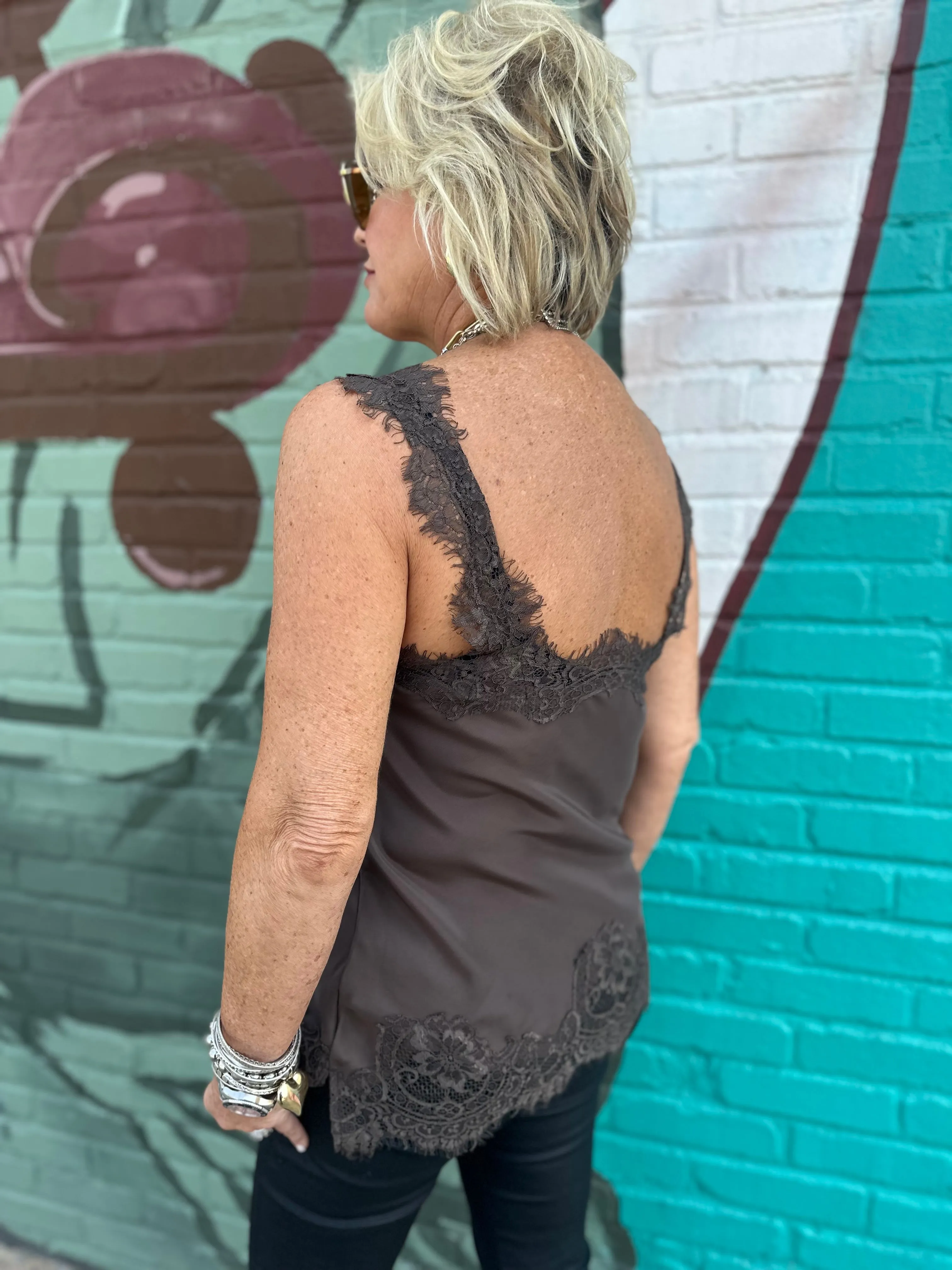 Megan Lace Tank Top in Fudge