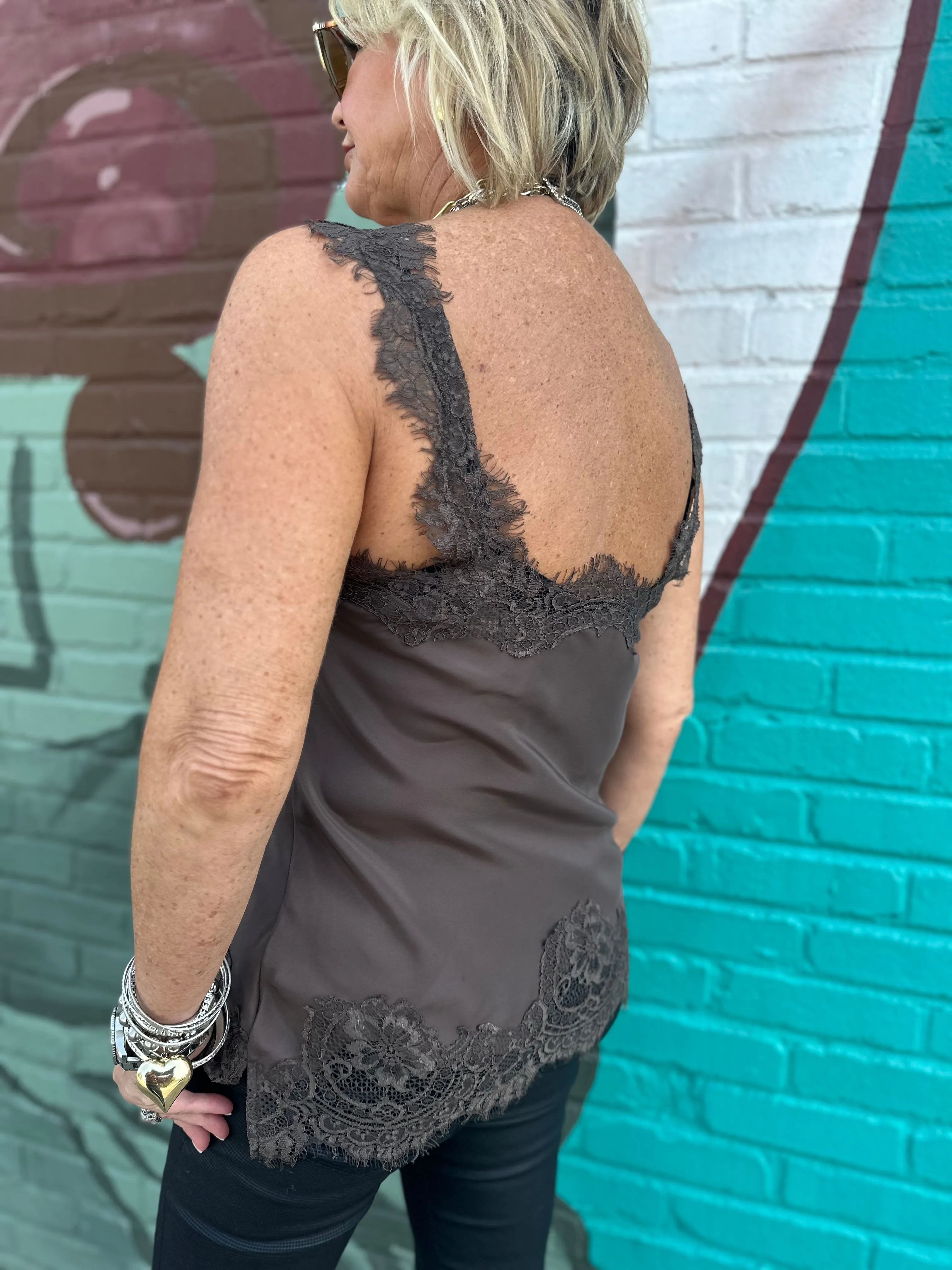 Megan Lace Tank Top in Fudge