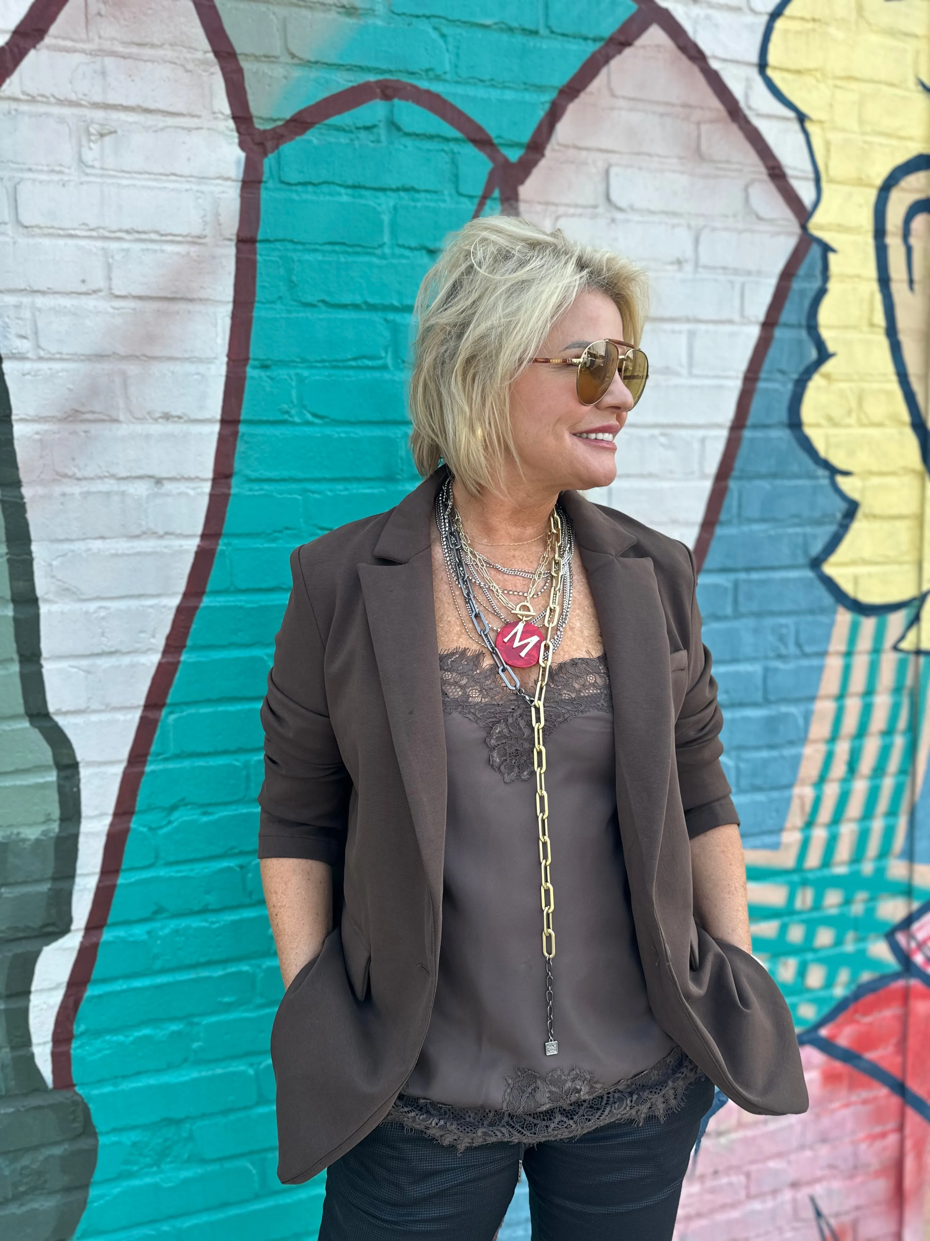 Megan Lace Tank Top in Fudge