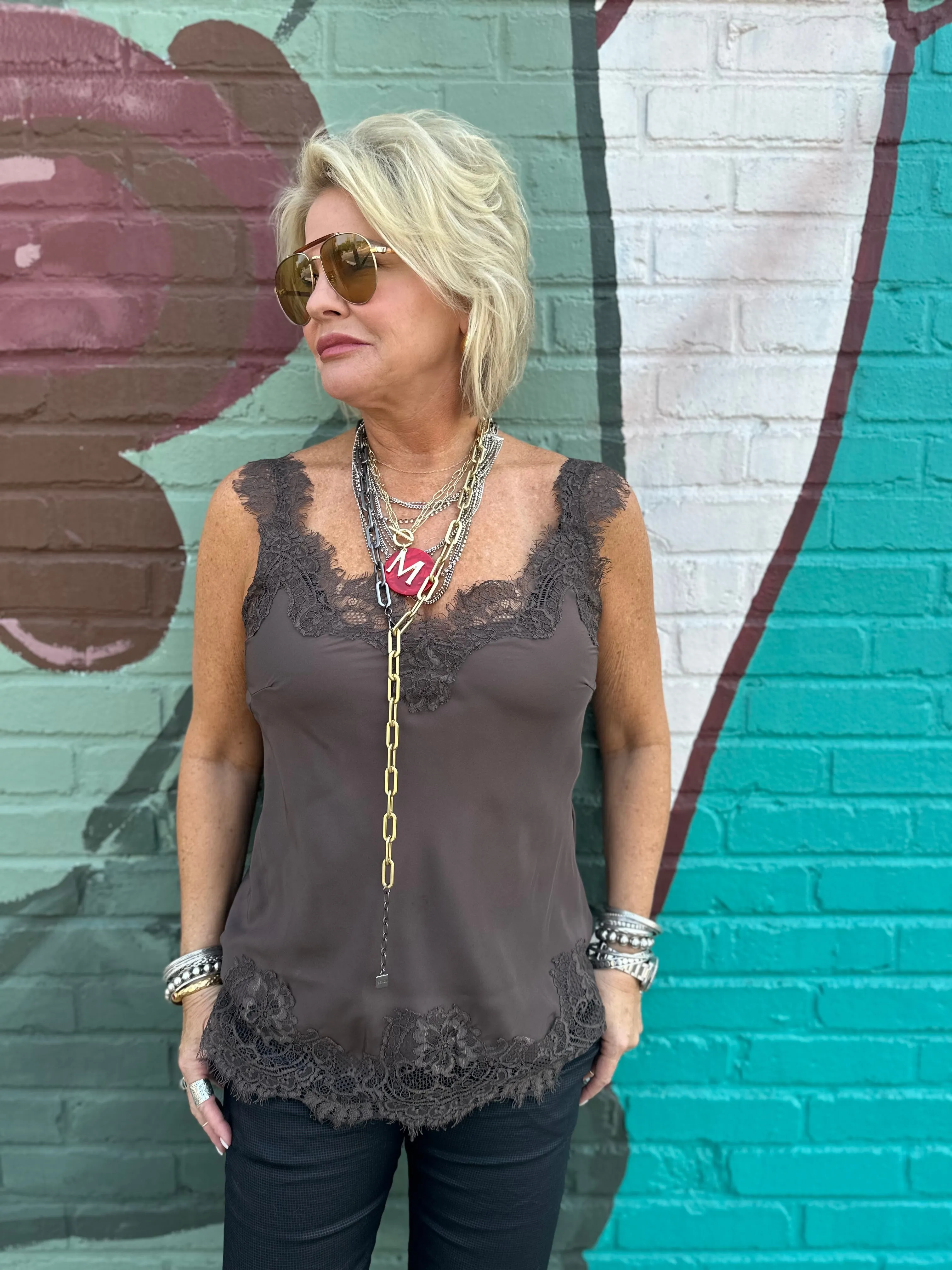 Megan Lace Tank Top in Fudge