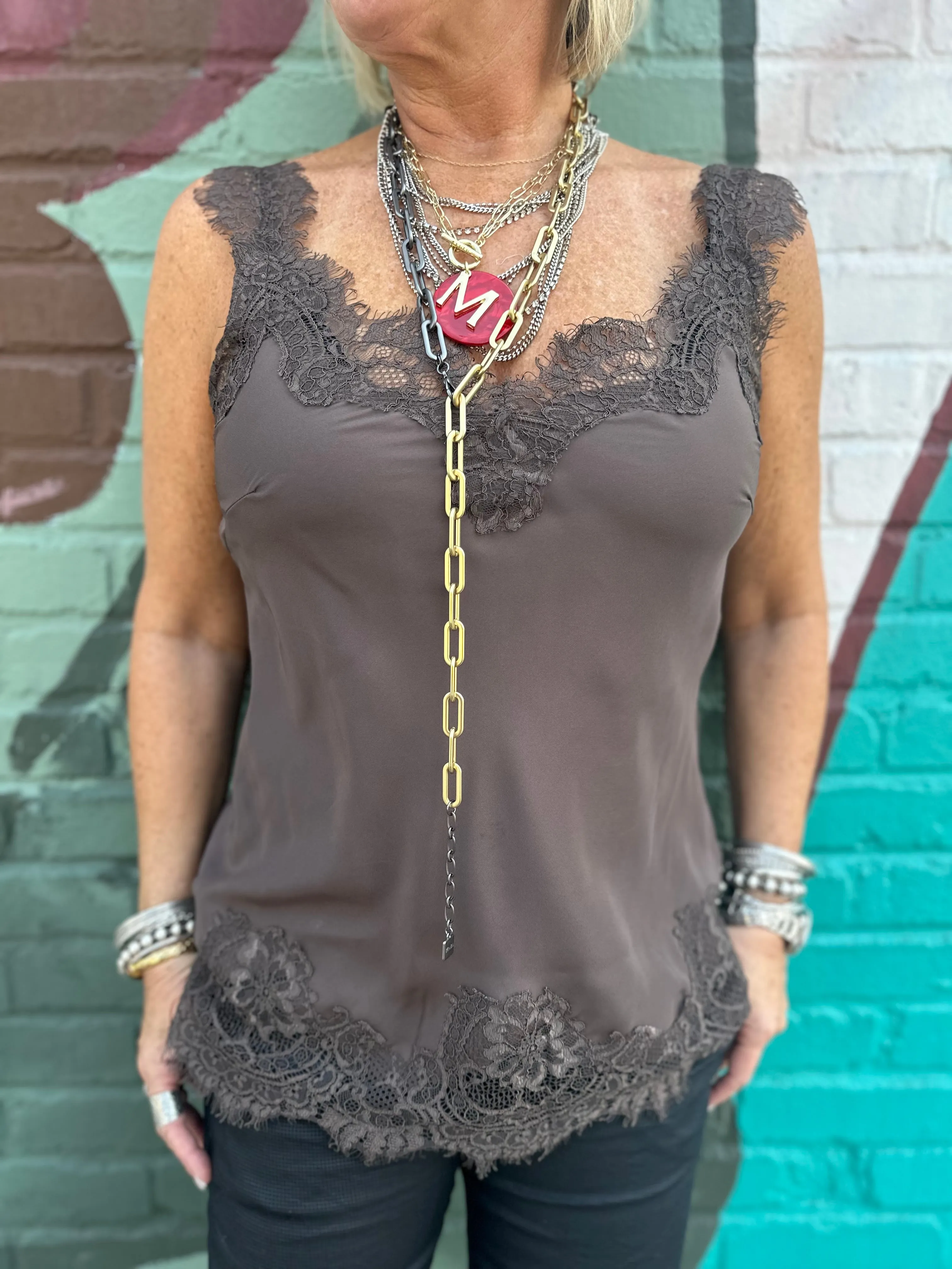 Megan Lace Tank Top in Fudge