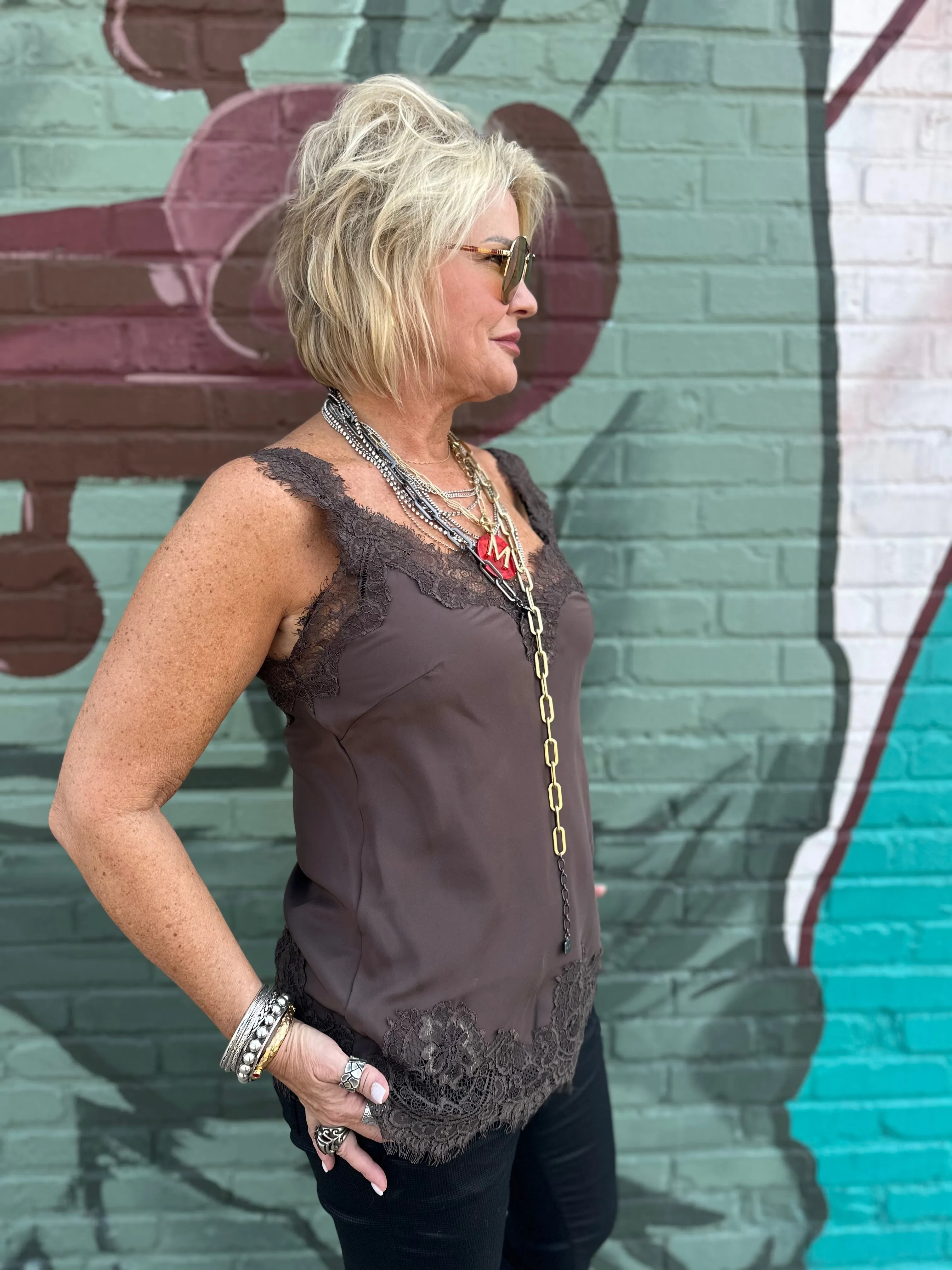 Megan Lace Tank Top in Fudge