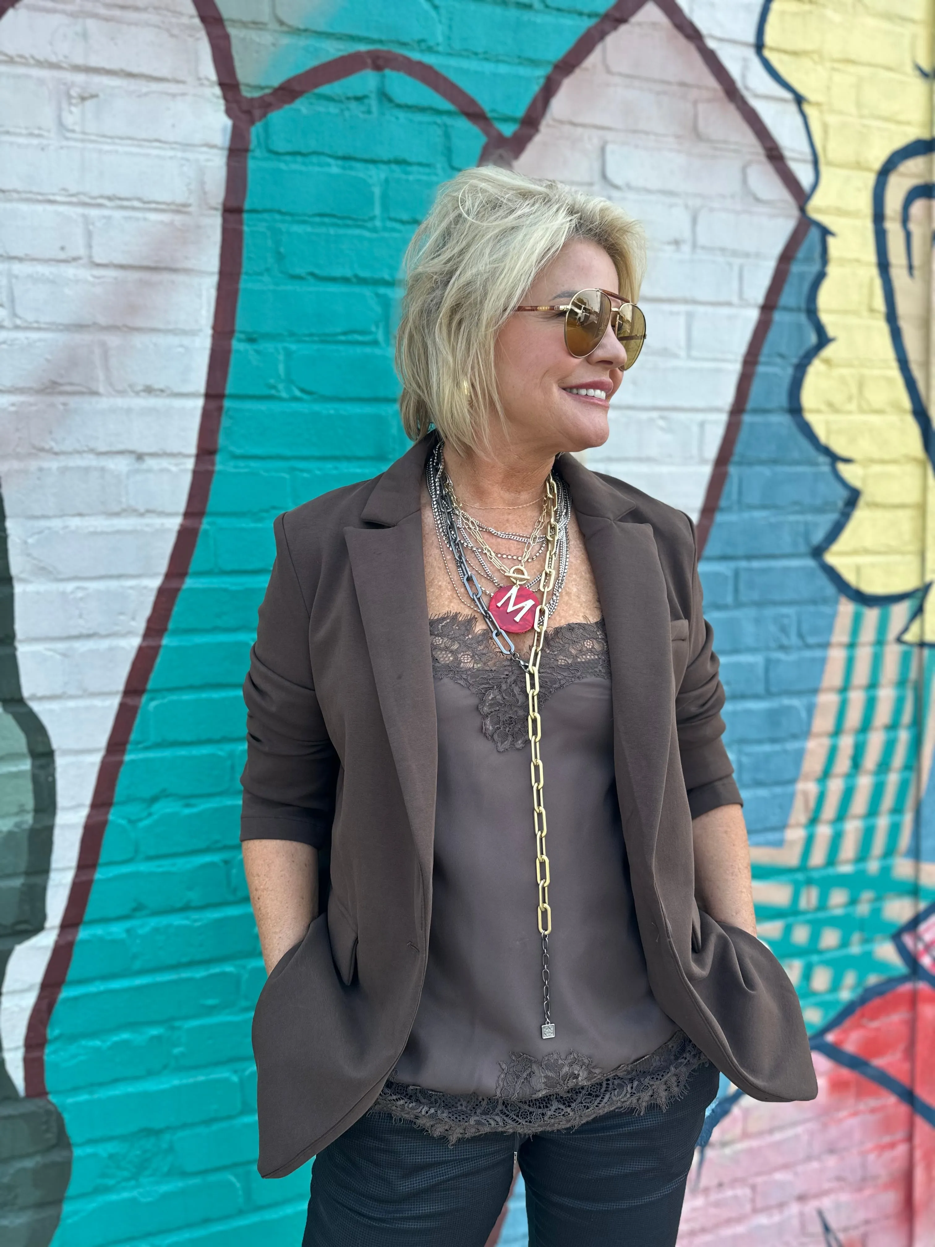 Megan Lace Tank Top in Fudge