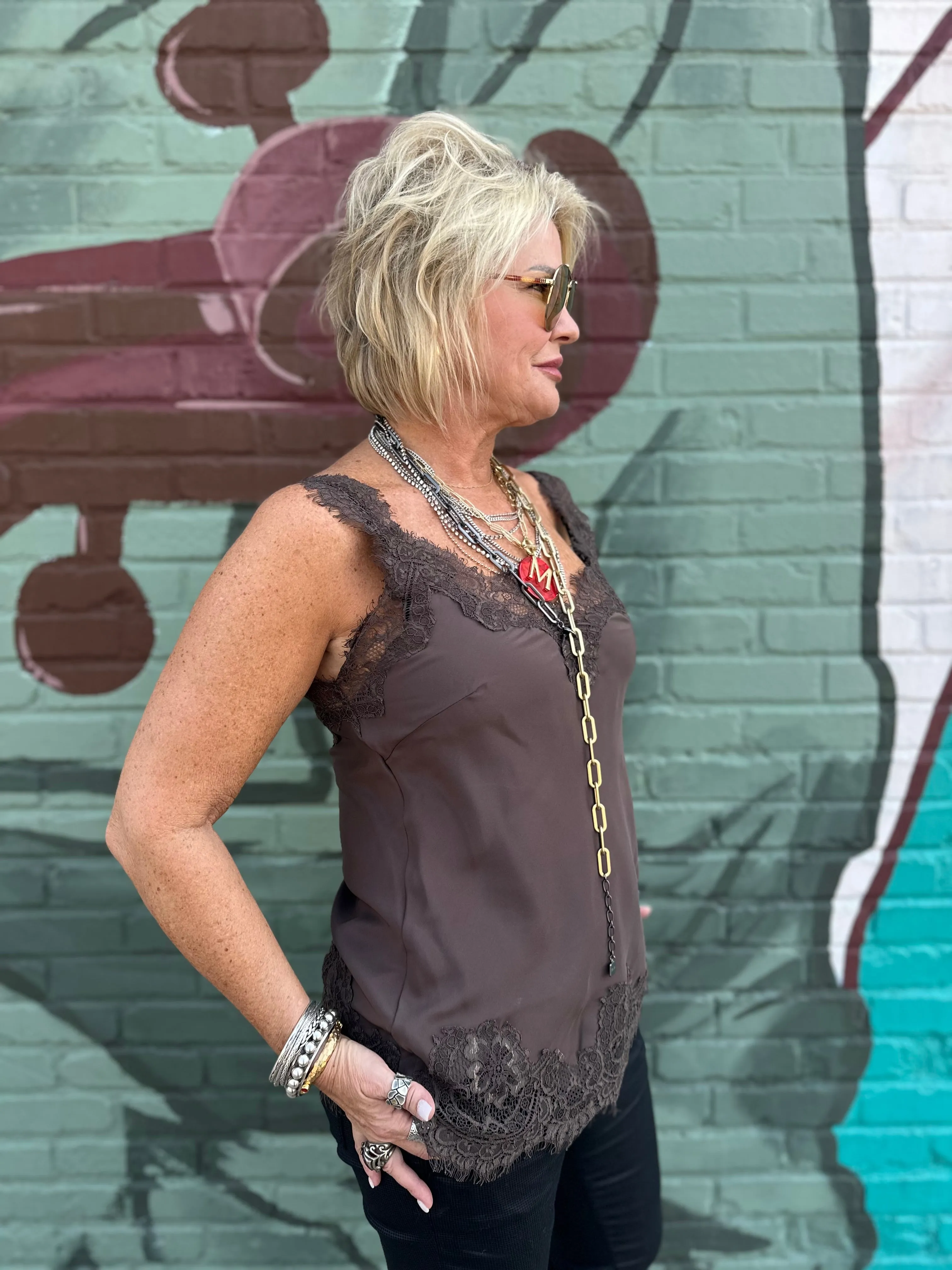 Megan Lace Tank Top in Fudge