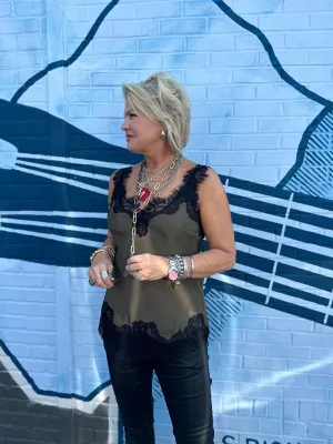 Megan Lace Tank Top in Moss Green