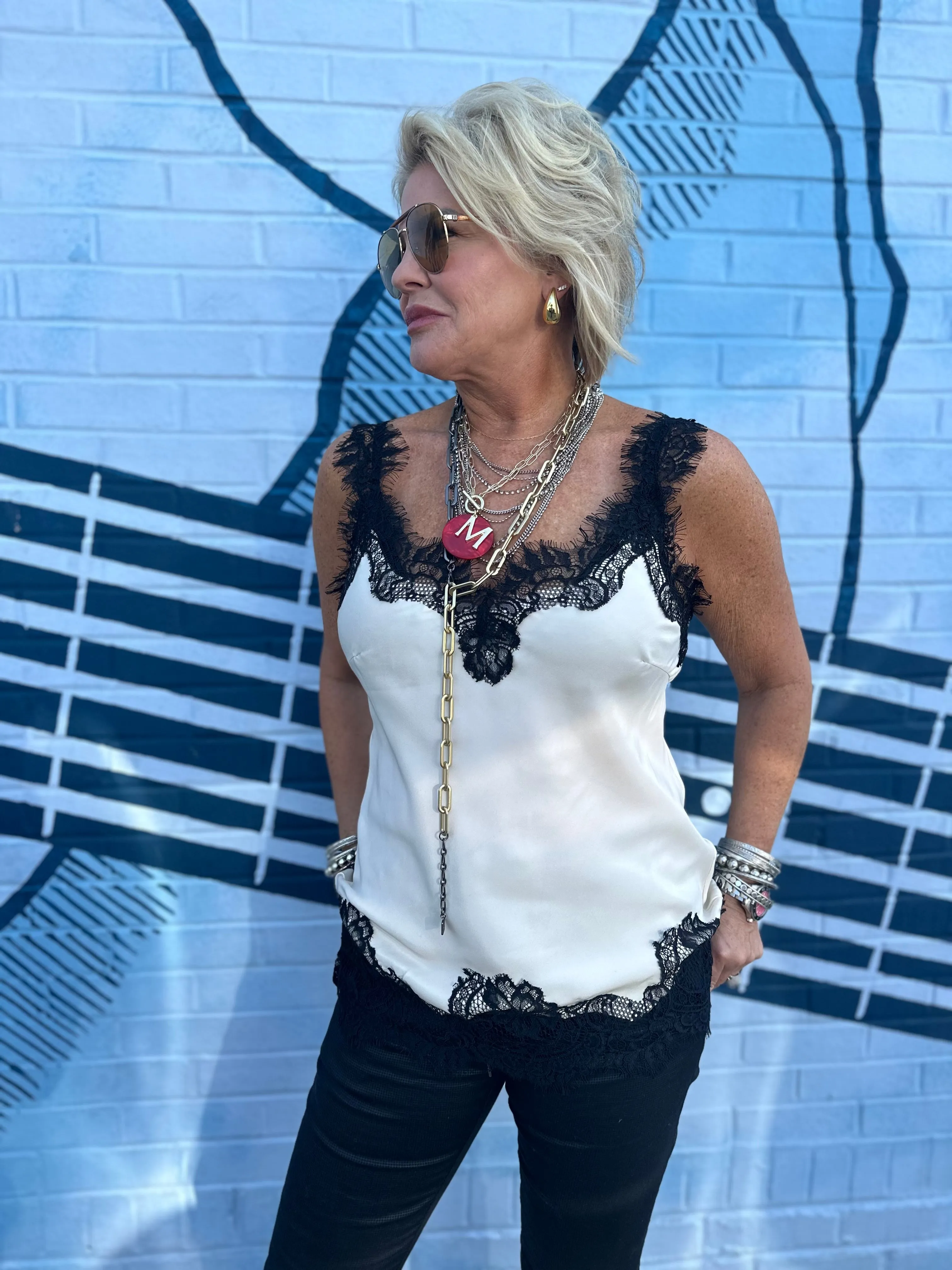 Megan Lace Tank Top in Pearl