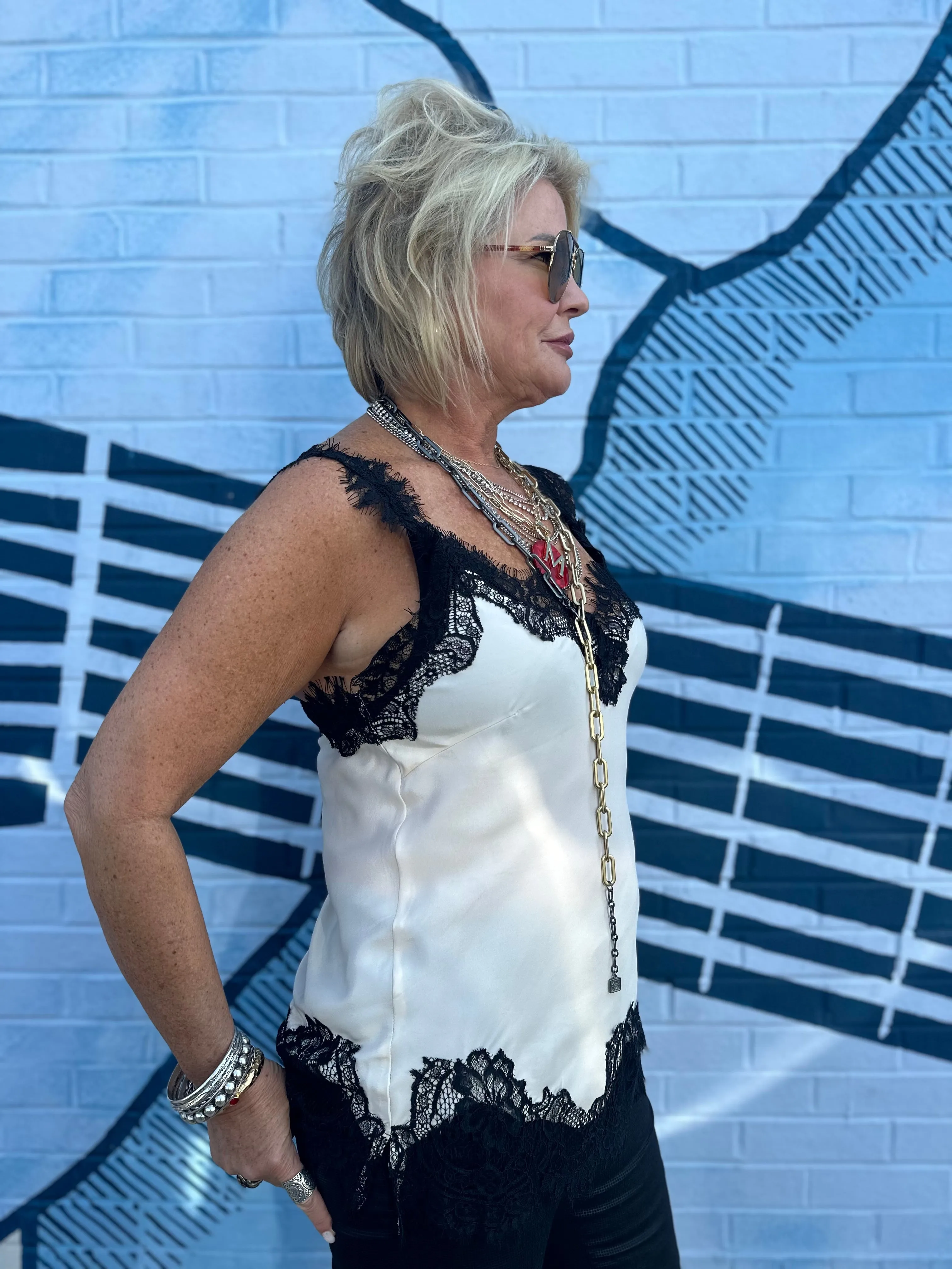 Megan Lace Tank Top in Pearl