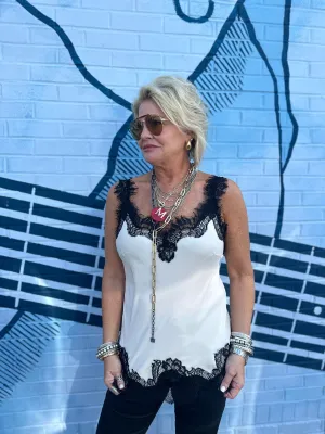Megan Lace Tank Top in Pearl