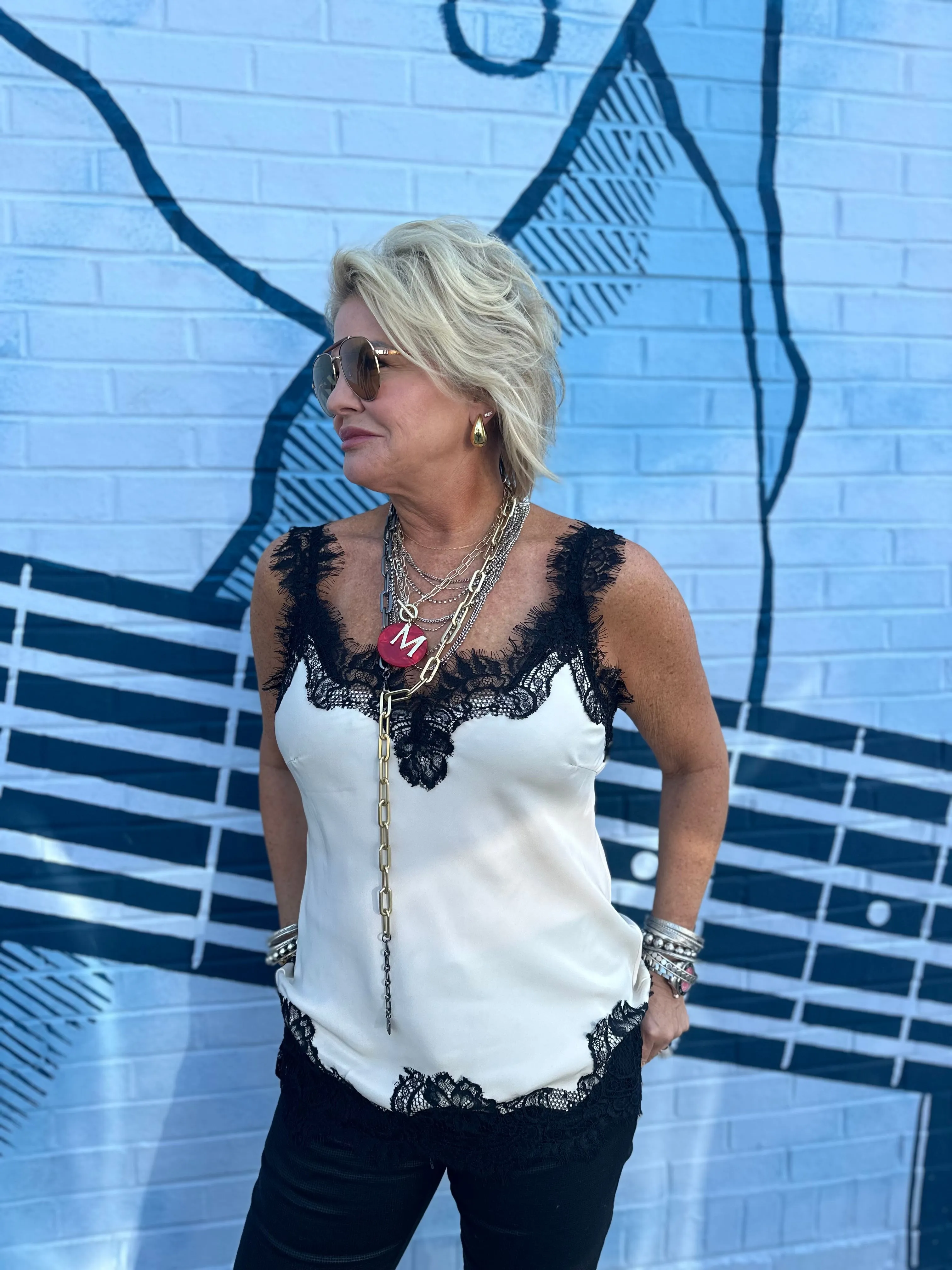 Megan Lace Tank Top in Pearl